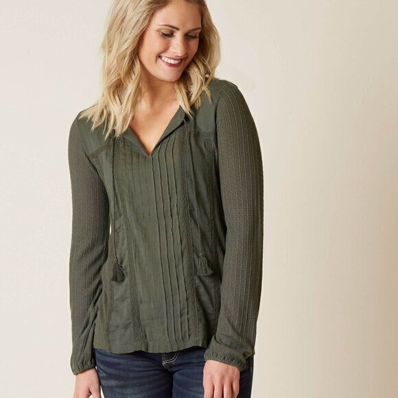 Lucky Brand Tops - Lucky Brand Drop Needle Top- Dark Aloe-Linen Blend- Women's Small